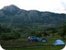 Having arrived in Breshke also called Gafer. Maja e Gaferit in the background. We camp at a dysfunct watering place...