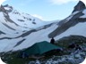 Putting up camp, with a view to the first part of tomorrow's hike