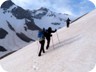 On our way. The hike starts with crossing a steep slope. The snow was still frozen in the morning - later in the day it would be more comfortable to traverse