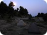 Early morning at our camp. The moon is setting