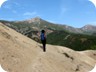 Crossing eroded parts and gaining the first view of the summit of Mali i Velës
